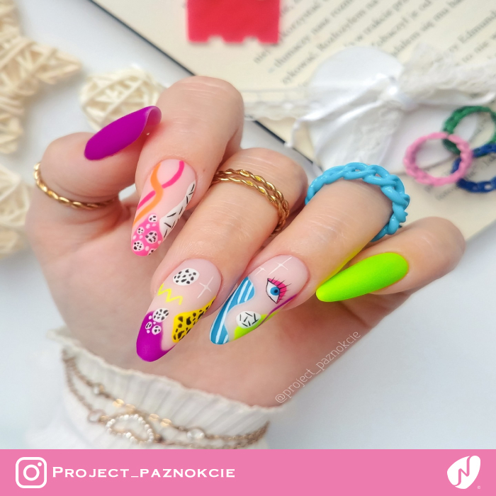 Bright Color Abstract Nails